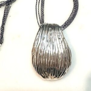 Or Paz Electroform Modernist Ridged Sterling Silver Pendant & Chainlink Necklace